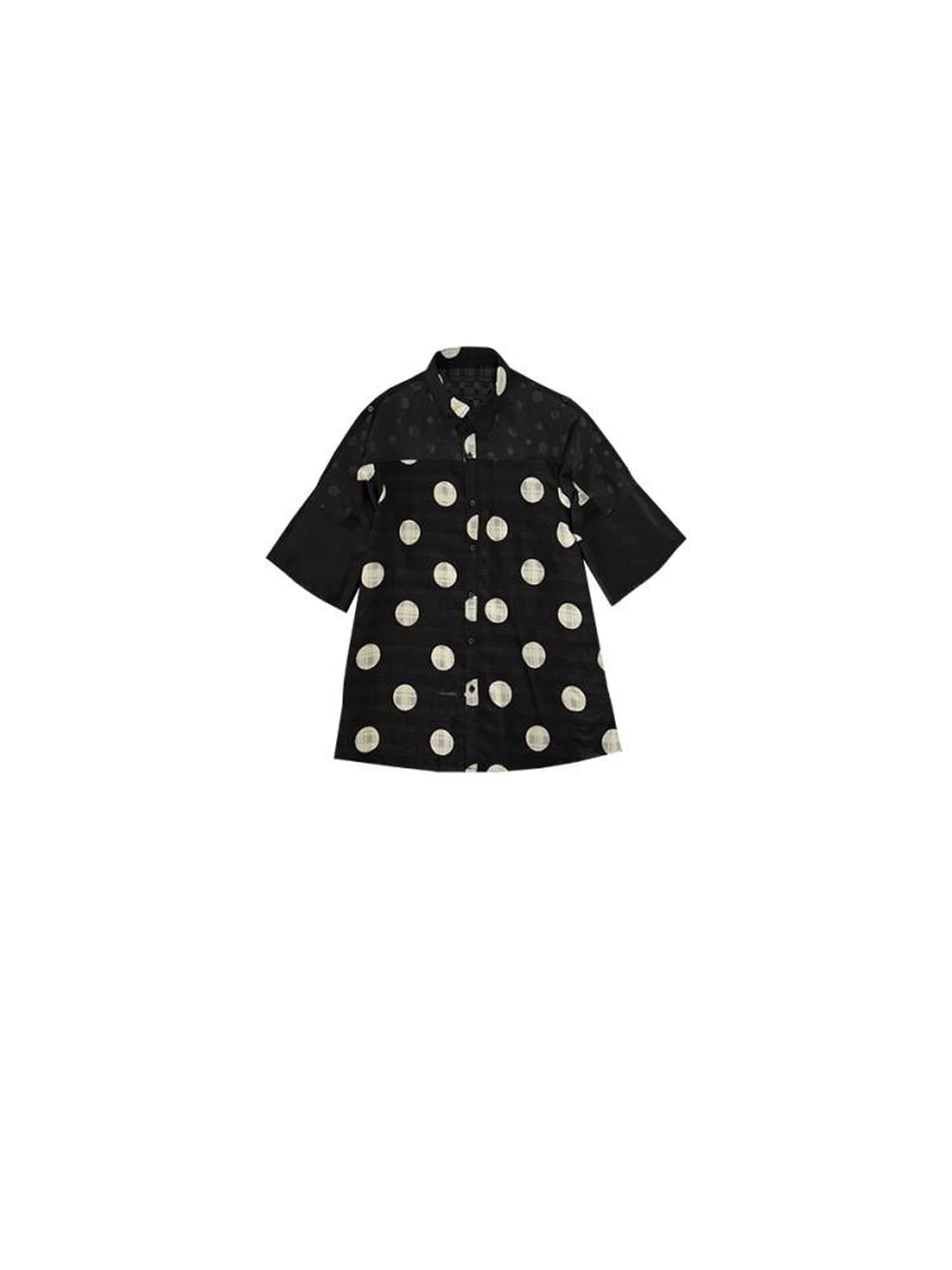 SENSELF Black Polka Dot Plaid Patchwork Women's Loose Three Quarter Sleeve Shirts