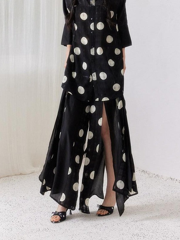 SENSELF Black Polka Dot Plaid Patchwork Women's Loose Three Quarter Sleeve Shirts