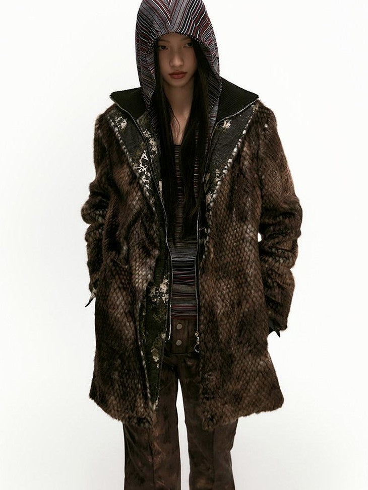 SENSELF Brown Black Leopard Patchwork Faux Two Piece Women's Wool Blend Casual Jackets