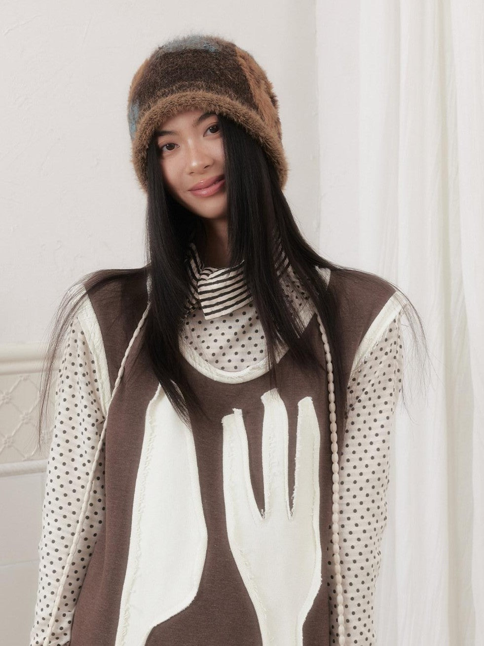 SENSELF Brown Cutlery Applique Layered Vest Aline Women's Knit Casual Maxi Dresses