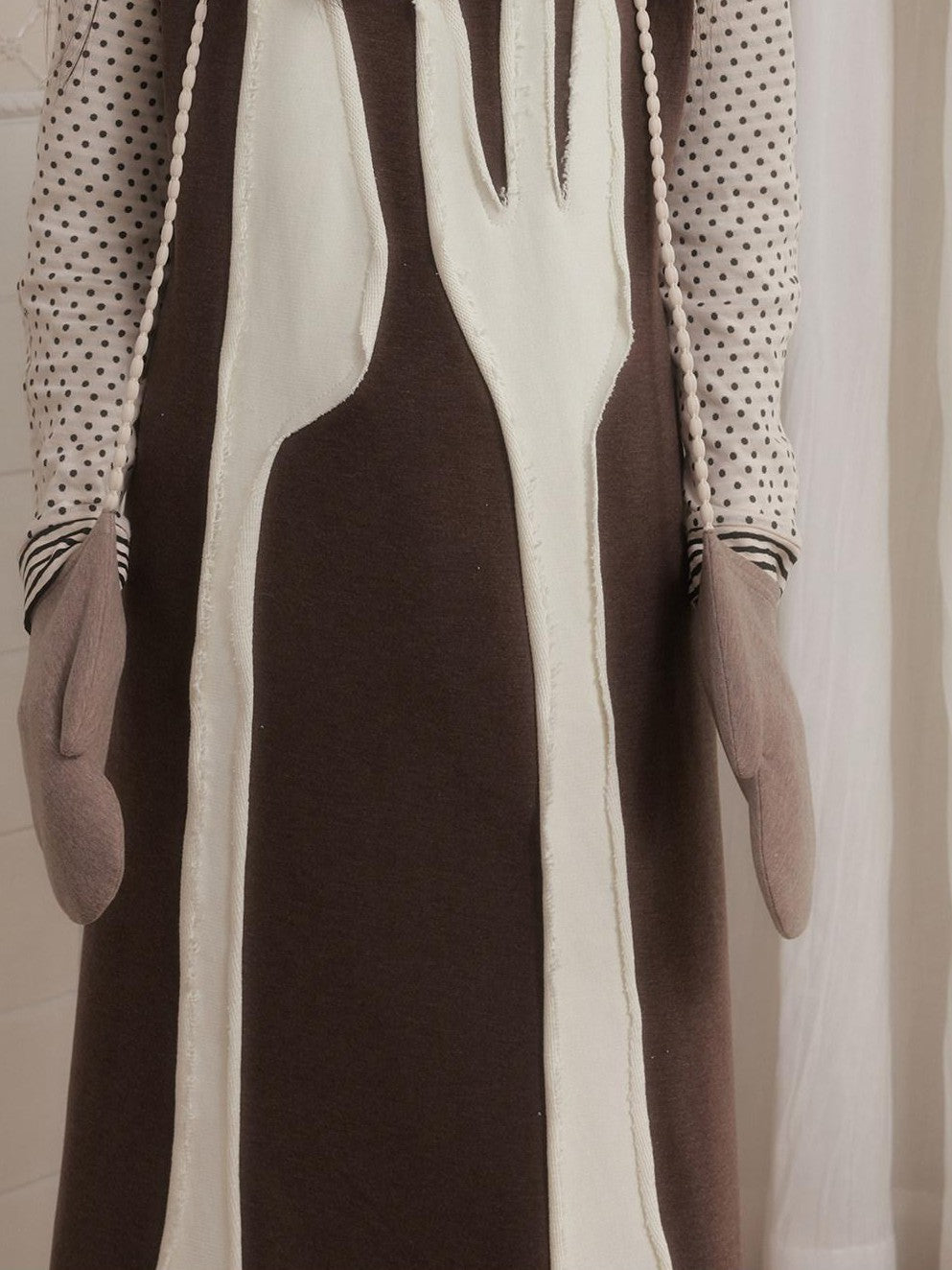 SENSELF Brown Cutlery Applique Layered Vest Aline Women's Knit Casual Maxi Dresses