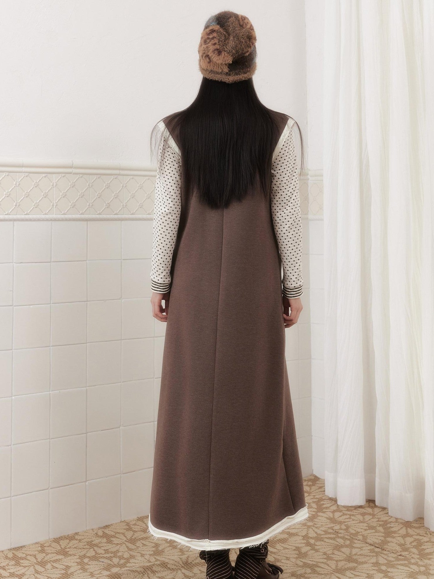 SENSELF Brown Cutlery Applique Layered Vest Aline Women's Knit Casual Maxi Dresses
