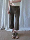 SENSELF Brown Navy Vintage Striped Textured Low Waist Slight Flare Women's Capri Pants