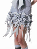 SENSELF Denim Blue Bow Hem Vintage Low Waist A Line Short Women's Denim Skorts