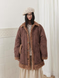 SENSELF Embroidered Quilted Spliced Fur Collar Women's Cotton Washed Puffer Jackets