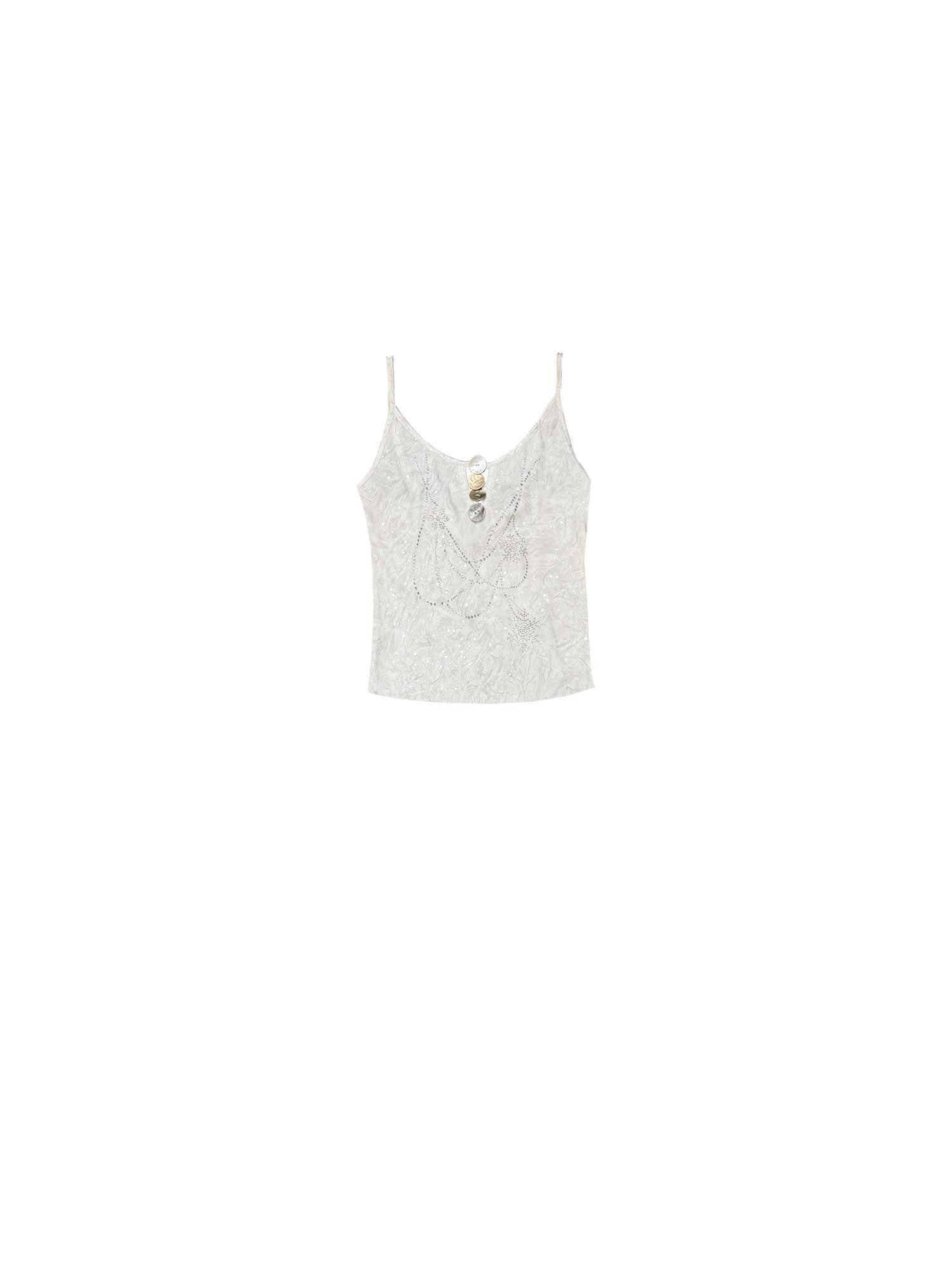SENSELF Gray Silver Sequin Rhinestone Necklace Print Button Cutout Women's Camisoles