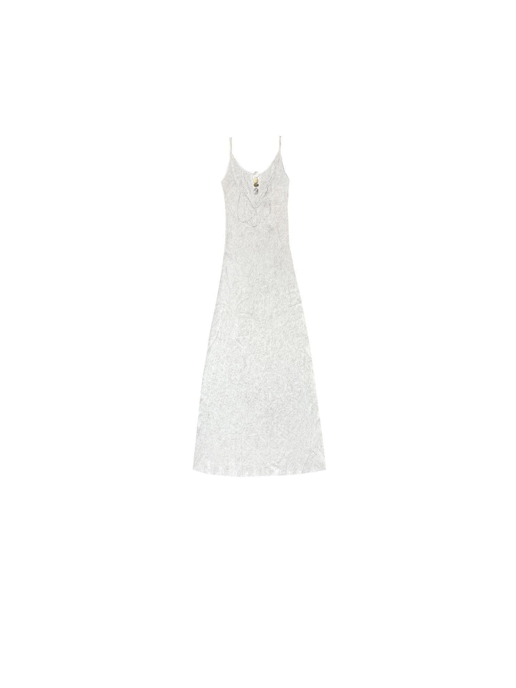 SENSELF Gray White Silver Sequin Foil Rhinestone Necklace Print Women's Slip Maxi Dresses