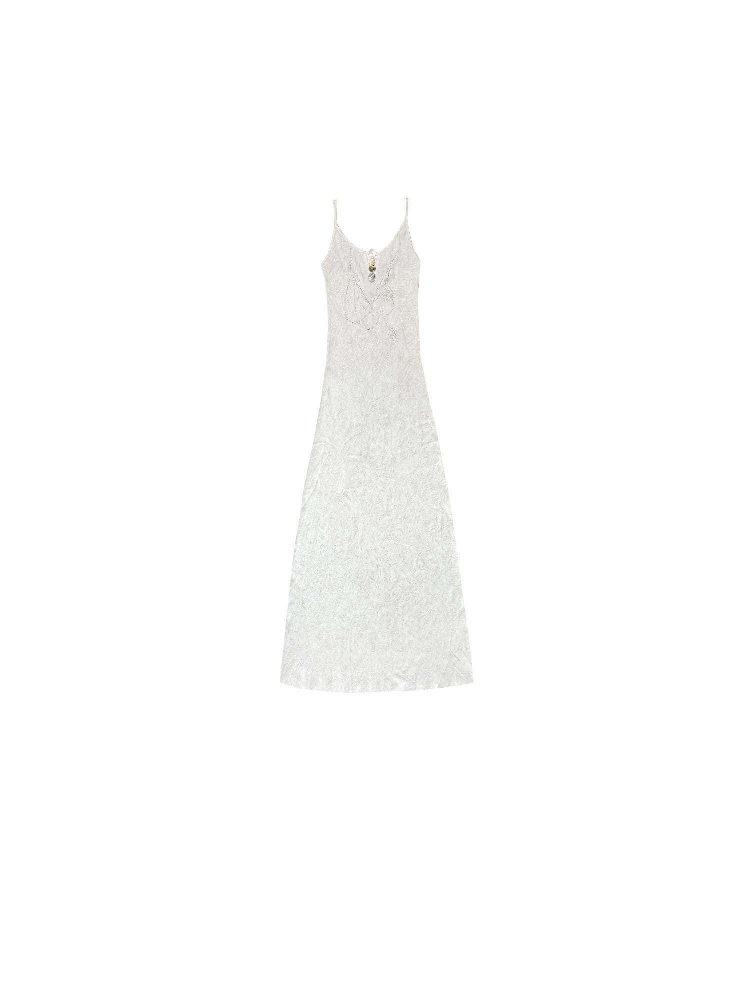 SENSELF Gray White Silver Sequin Foil Rhinestone Necklace Print Women's Slip Maxi Dresses