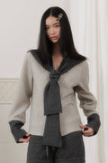 SENSELF_Gray_White_Striped_Patchwork_Sailor_Collar_Scarf_Women's_Knit_Cardigans_991091269040_MISSTT