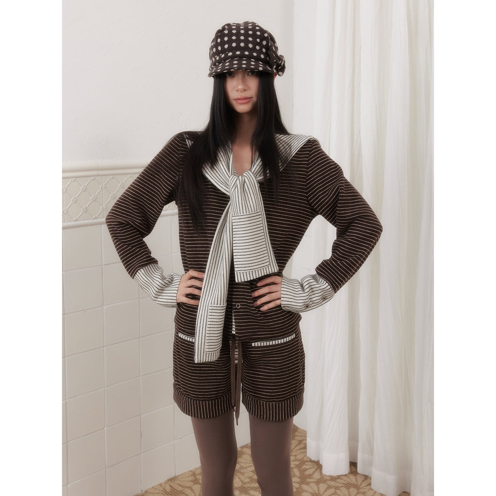 SENSELF_Gray_White_Striped_Patchwork_Sailor_Collar_Scarf_Women's_Knit_Cardigans_991091269040_MISSTT