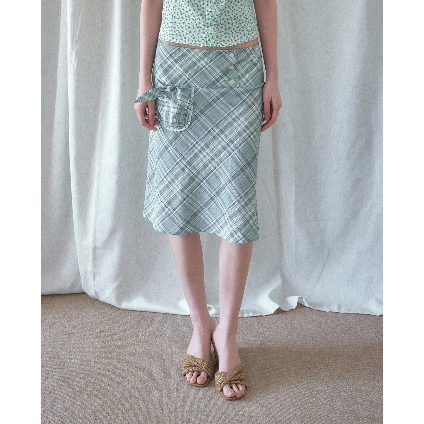 SENSELF_Mint_Green_Blue_Vintage_Plaid_Bias_Cut_Low_Waist_Women's_Mermaid_Skirts_1051899925376_MISSTT