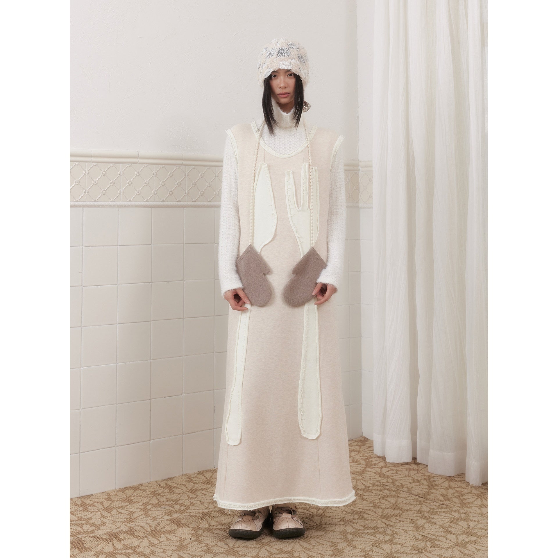 SENSELF_Off_White_Knife_Fork_Patch_A_Line_Frayed_Vest_Women's_Knit_Casual_Maxi_Dresses_990328082770_MISSTT