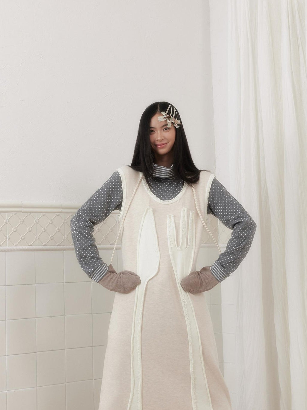 SENSELF Off White Knife Fork Patch A Line Frayed Vest Women's Knit Casual Maxi Dresses