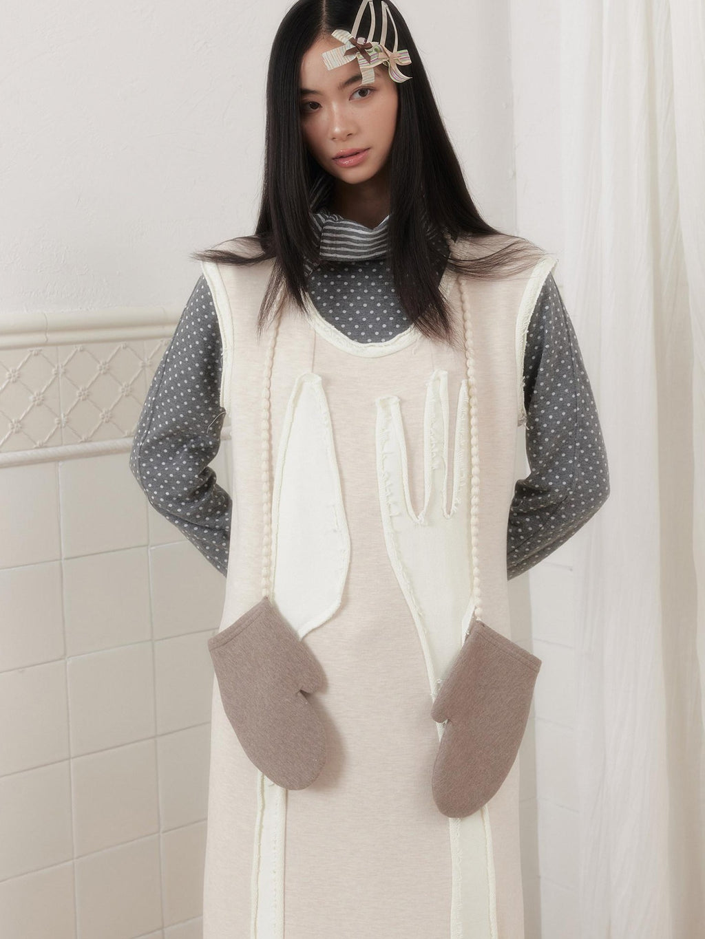 SENSELF Off White Knife Fork Patch A Line Frayed Vest Women's Knit Casual Maxi Dresses
