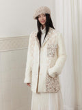 SENSELF Off White Lace Print Patch Pocket Women's Quilted Cotton Puffer Jackets