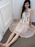SENSELF Pleated Flared Plaid Print Women's Midi Skirts