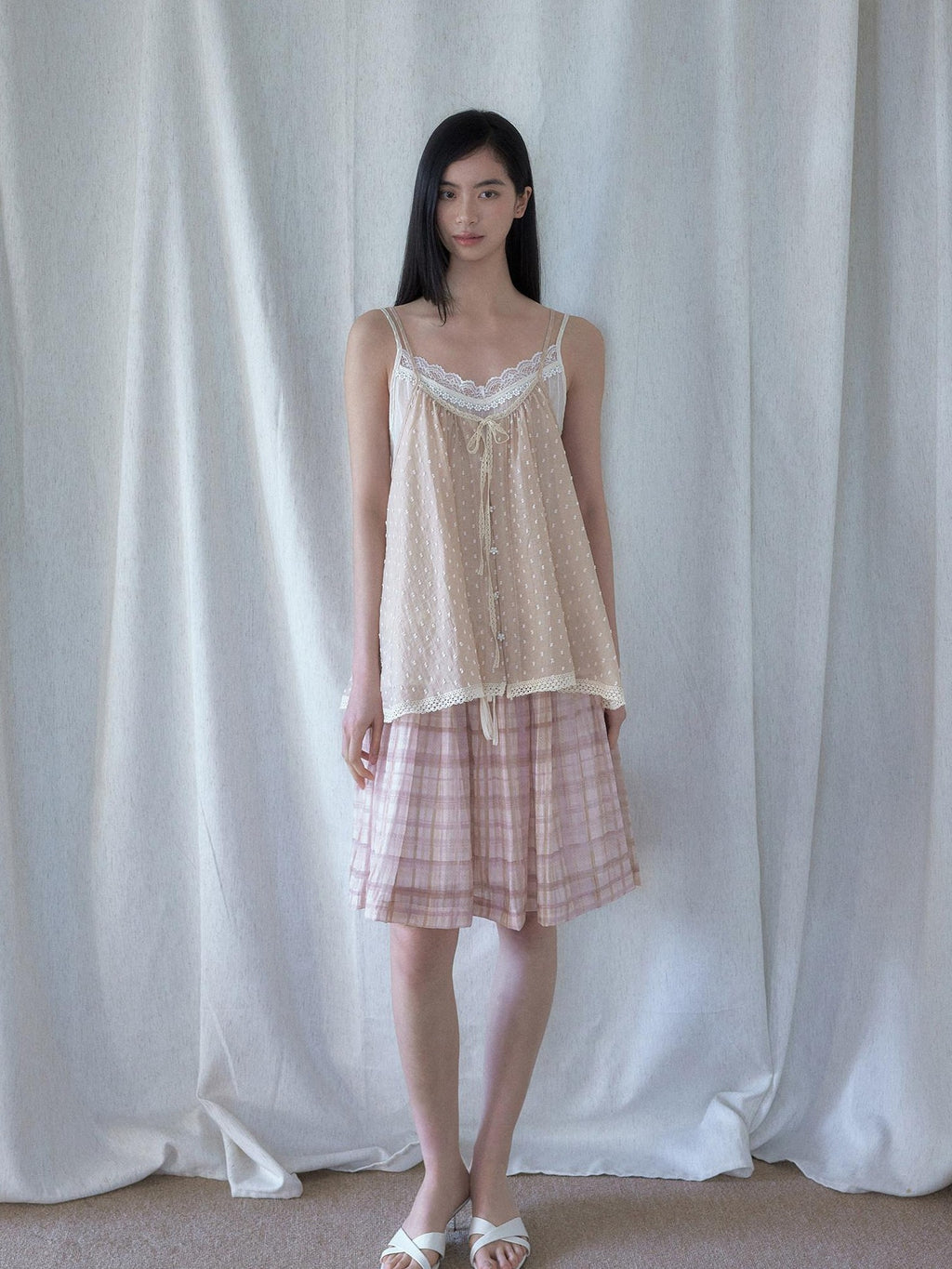 SENSELF Pleated Flared Plaid Print Women's Midi Skirts