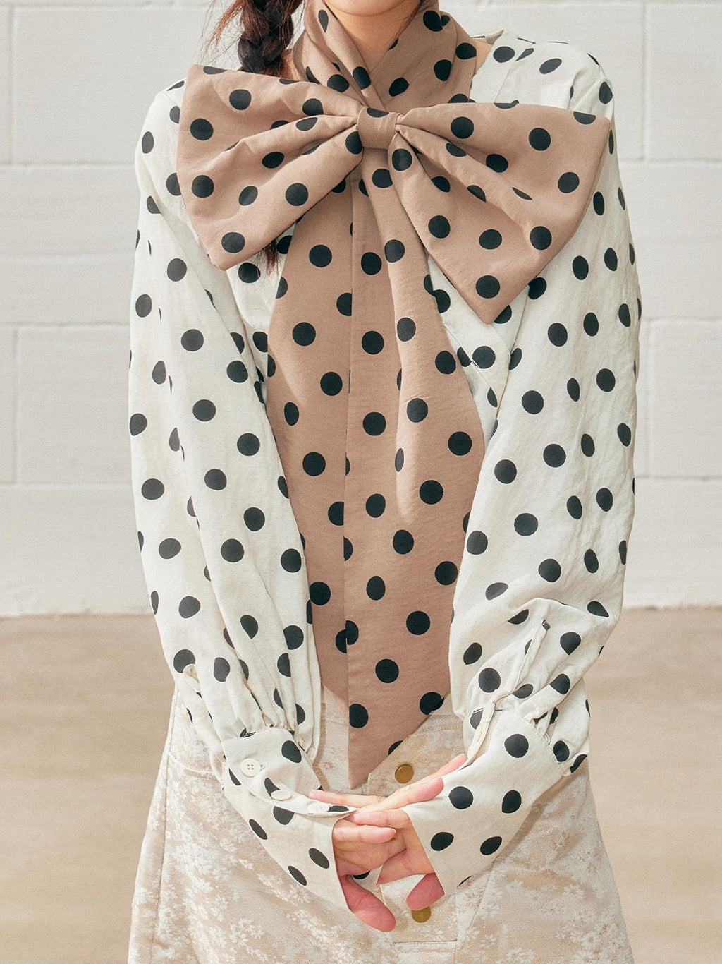 SENSELF Polka Dot Bow Retro Women's Cotton Scarves & Shawls