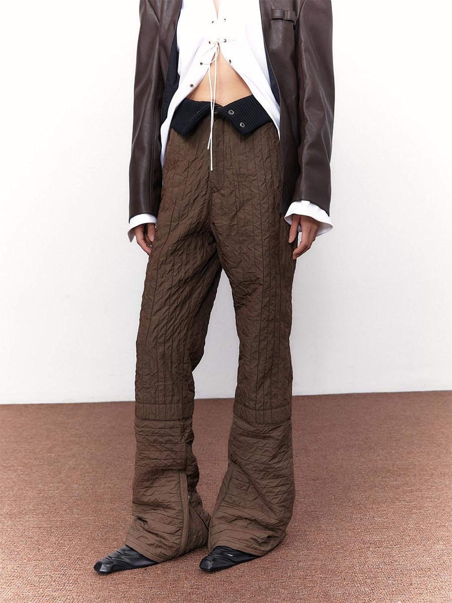 SENSELF Tea Brown Foldover High Low Waist Women's Micro Flare Flare Pants
