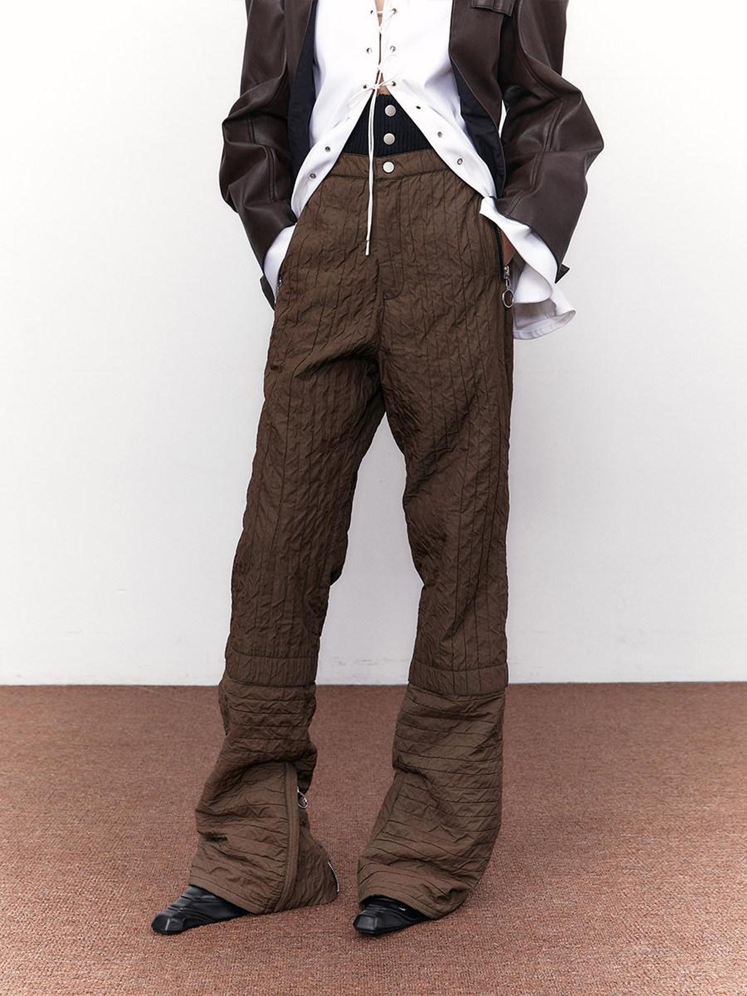 SENSELF Tea Brown Foldover High Low Waist Women's Micro Flare Flare Pants