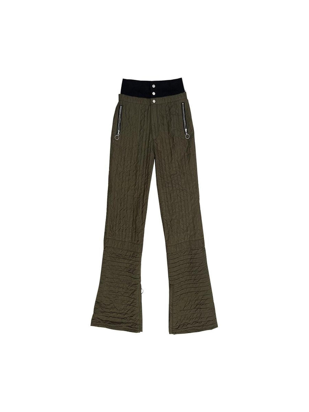 SENSELF Tea Brown Foldover High Low Waist Women's Micro Flare Flare Pants