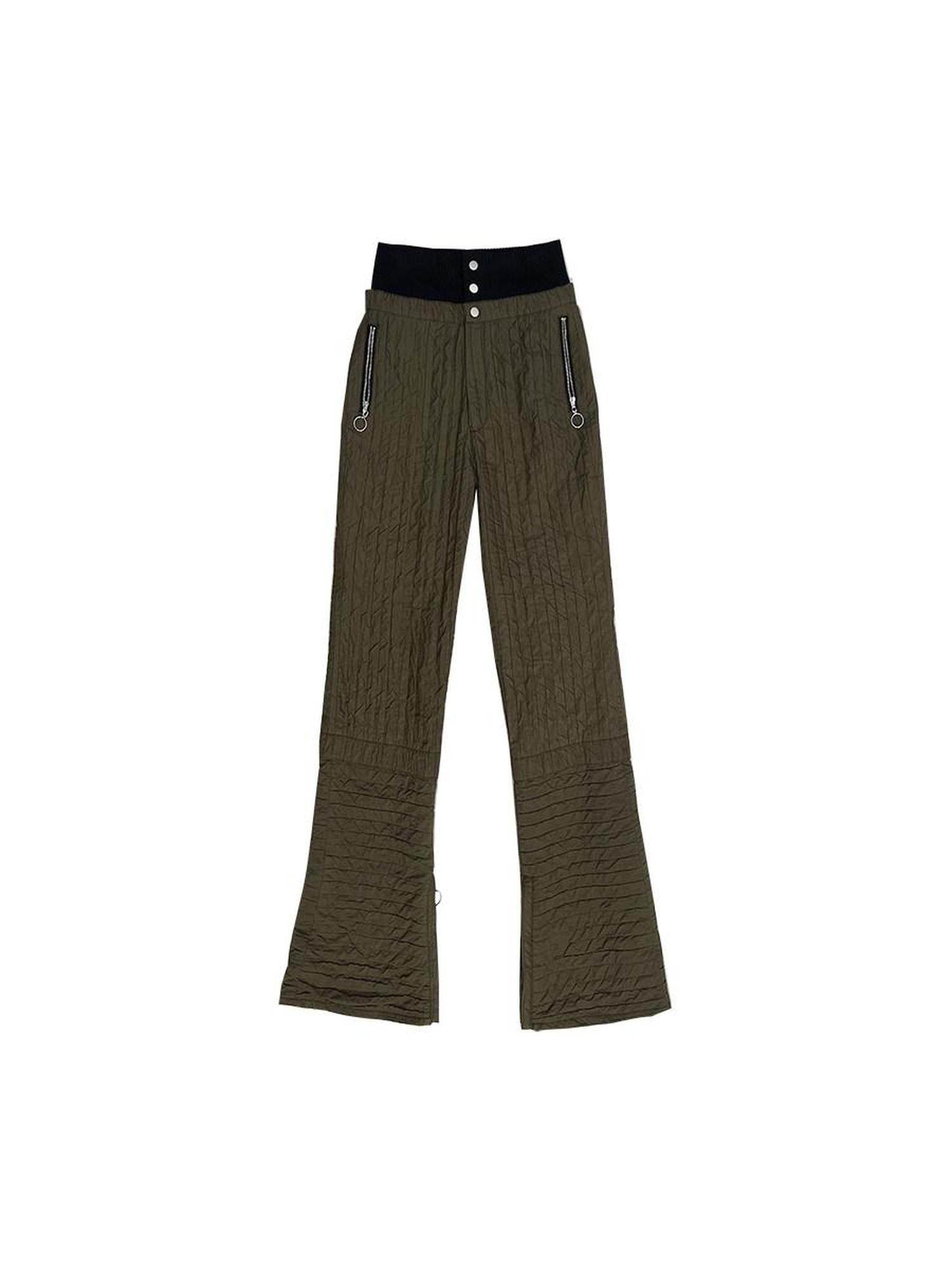 SENSELF Tea Brown Foldover High Low Waist Women's Micro Flare Flare Pants