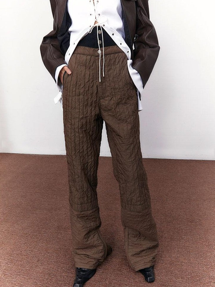 SENSELF Tea Brown Foldover High Low Waist Women's Micro Flare Flare Pants