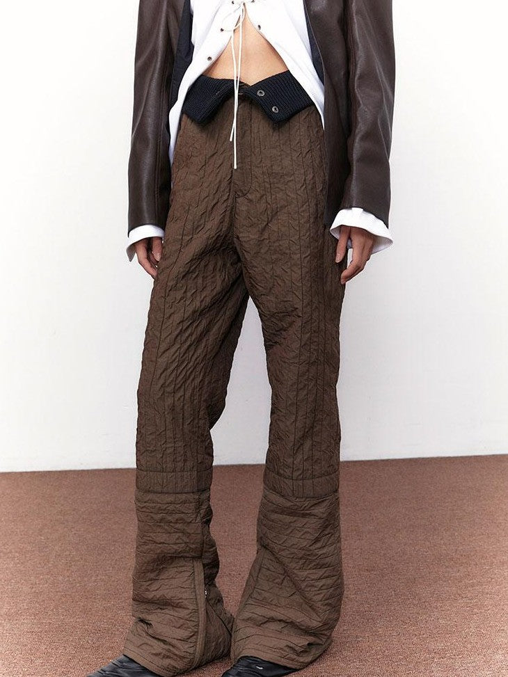 SENSELF Tea Brown Foldover High Low Waist Women's Micro Flare Flare Pants
