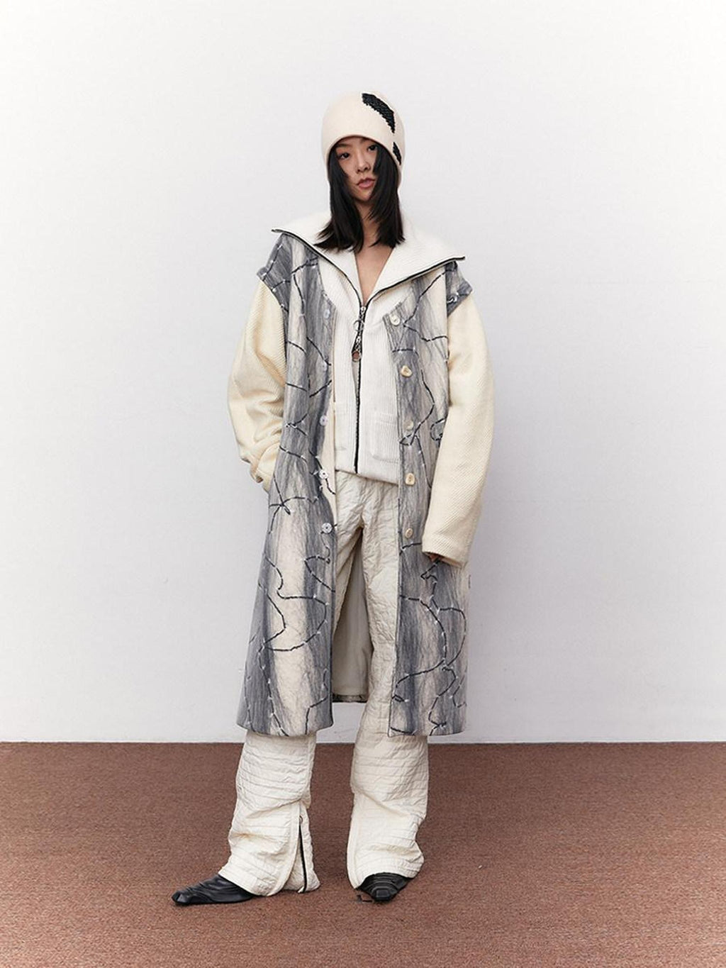 SENSELF Textured White Multiway Two Piece Women's Woolen Longline Vests