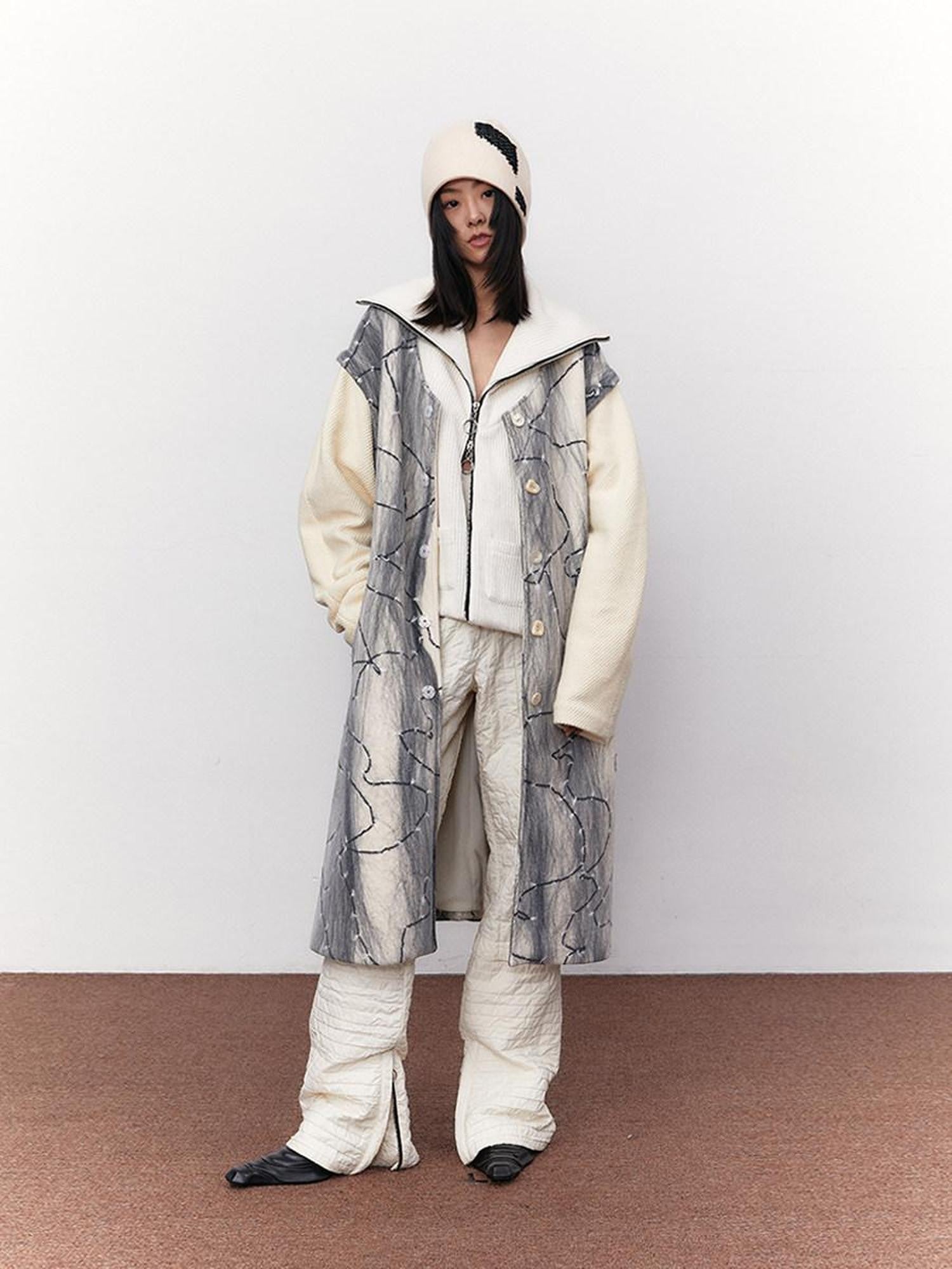 SENSELF Textured White Multiway Two Piece Women's Woolen Longline Vests