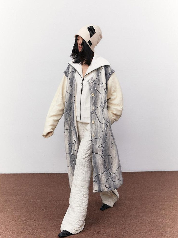 SENSELF Textured White Multiway Two Piece Women's Woolen Longline Vests