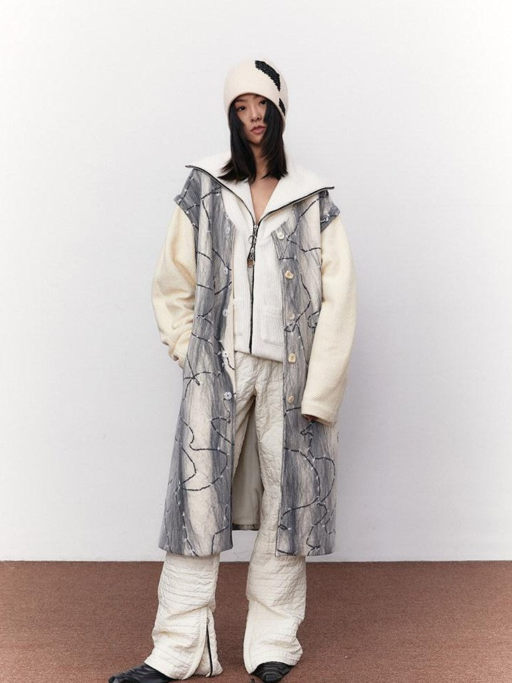 SENSELF Textured White Multiway Two Piece Women's Woolen Longline Vests