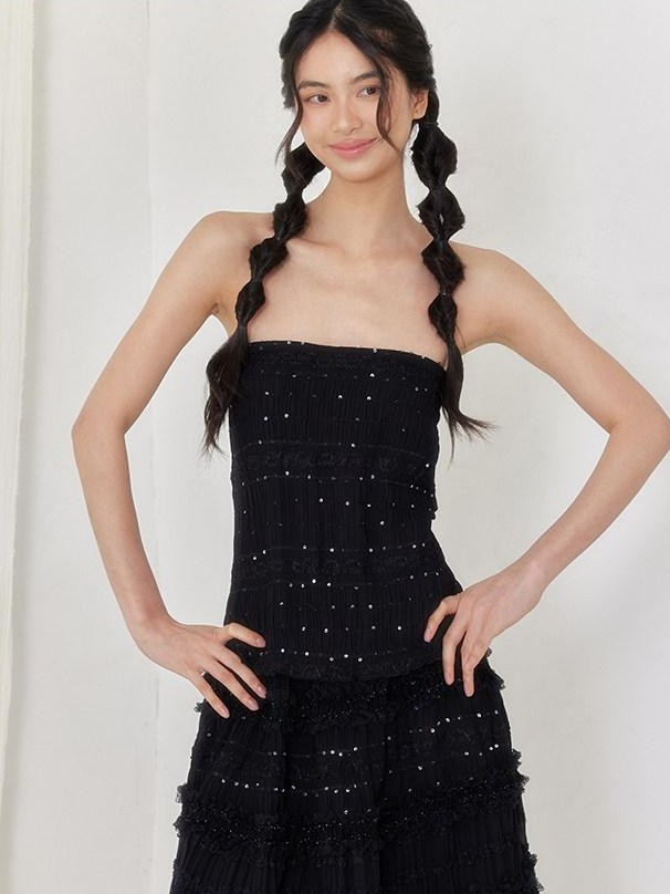 SENSELF Vintage Sequin Lace Patchwork Women's Stretch Off-shoulder Midi Dresses