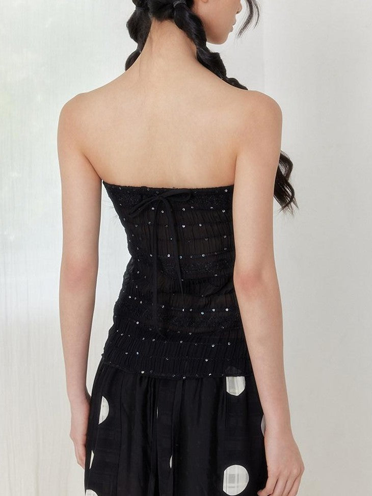 SENSELF Vintage Sequin Lace Patchwork Women's Stretch Off-shoulder Midi Dresses