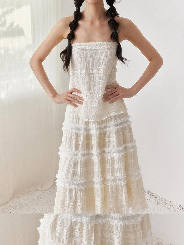 SENSELF Vintage Sequin Lace Patchwork Women's Stretch Off-shoulder Midi Dresses