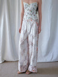 SENSELF White Leopard Print Lace Spliced Low Rise Women's Straight-leg Pants