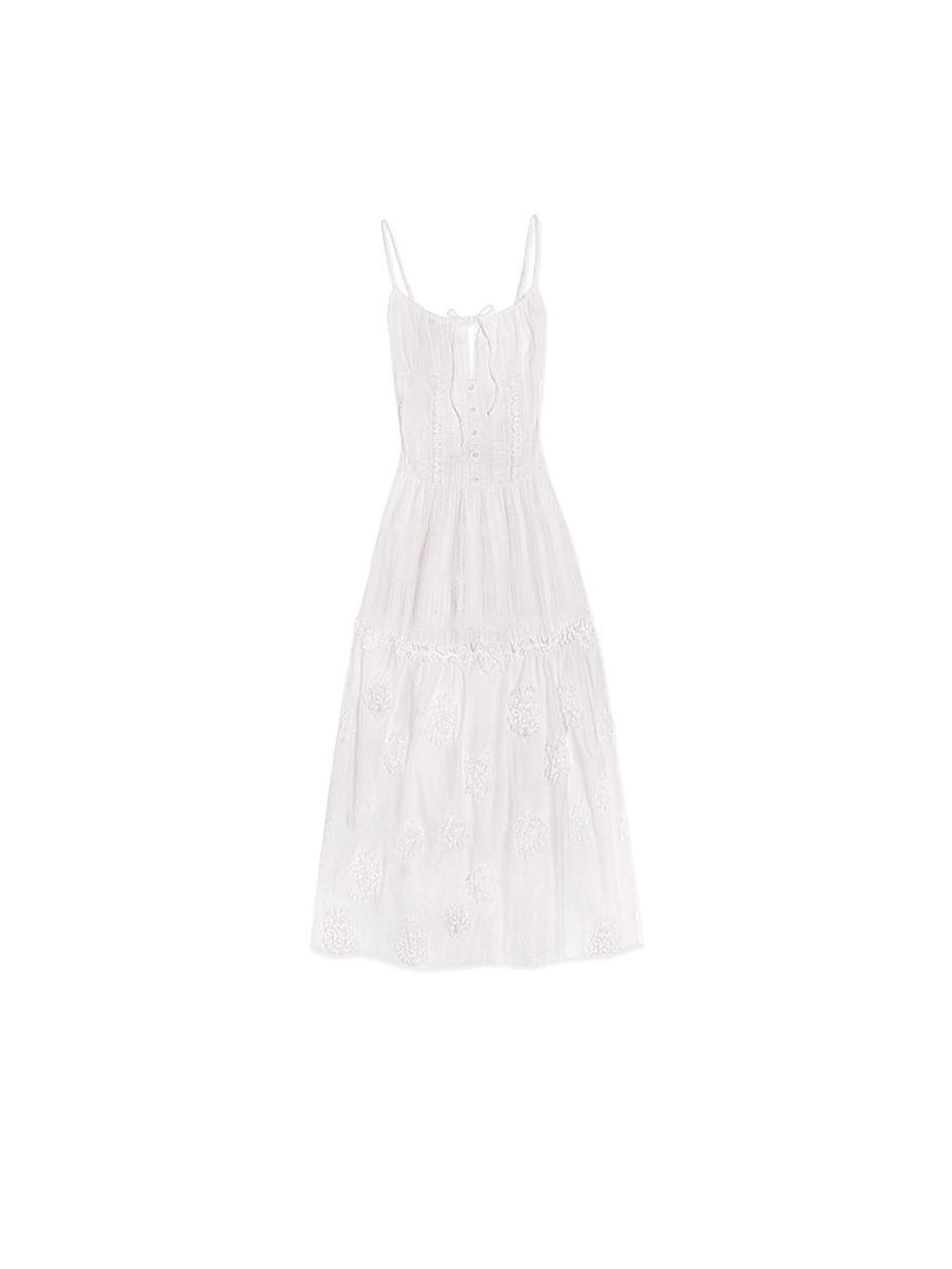 SENSELF White Polka Dot 3d Floral Spliced Women's Slip Midi Dresses