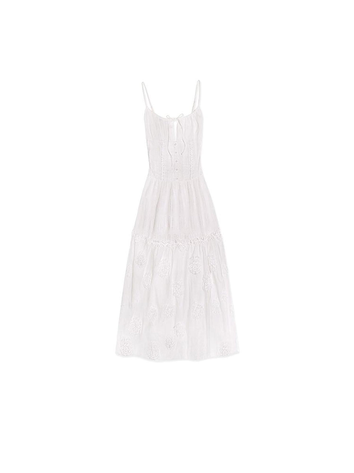SENSELF White Polka Dot 3d Floral Spliced Women's Slip Midi Dresses