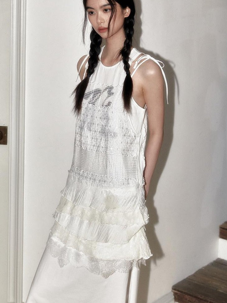 SENSELF White Printed New Chinese Style T Shirt Women's Casual Maxi Dresses