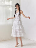 SENSELF White Ruffled Lace Irregular Patchwork Women's Mesh Tulle Tiered Skirts