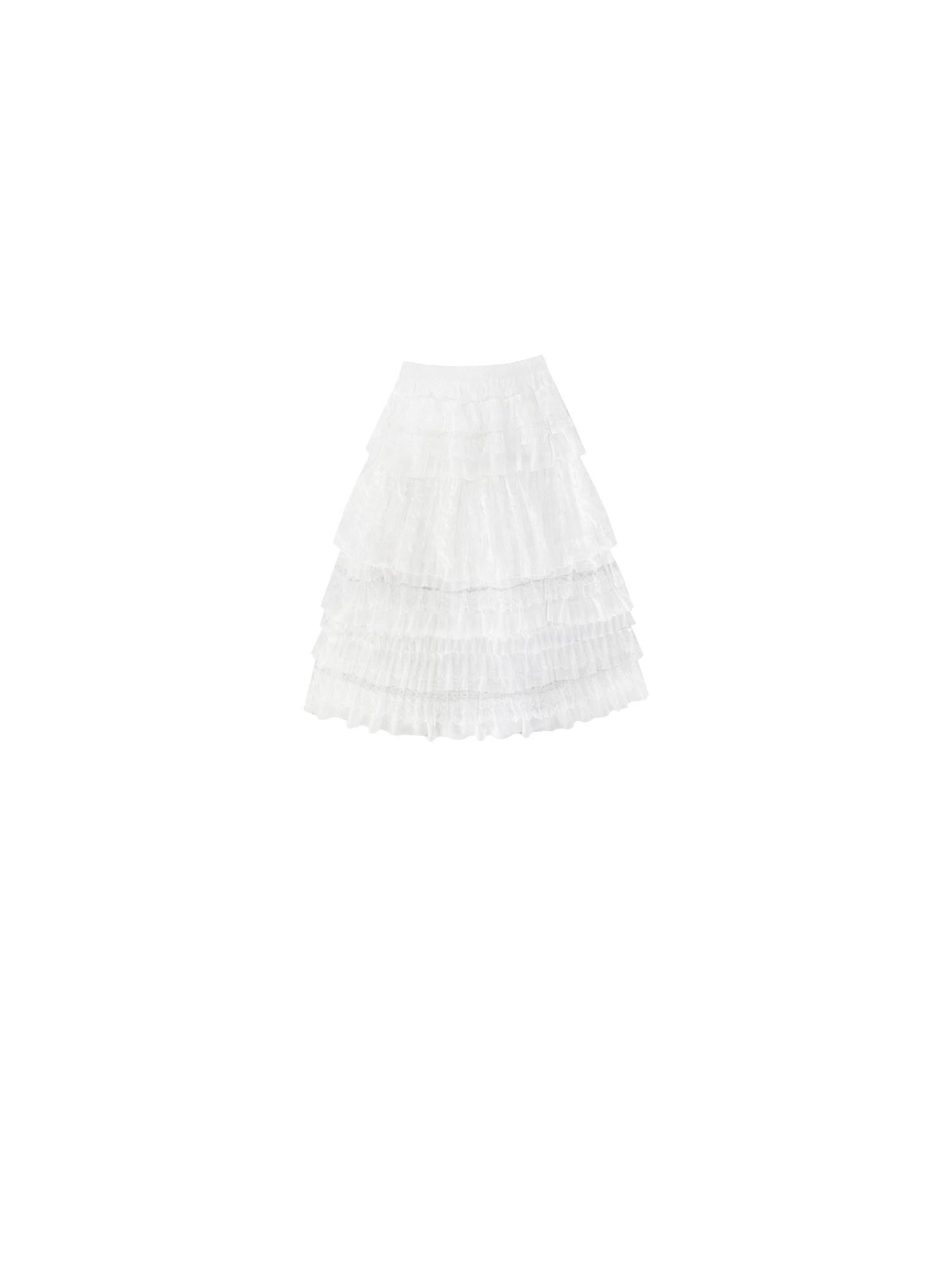 SENSELF White Ruffled Lace Irregular Patchwork Women's Mesh Tulle Tiered Skirts