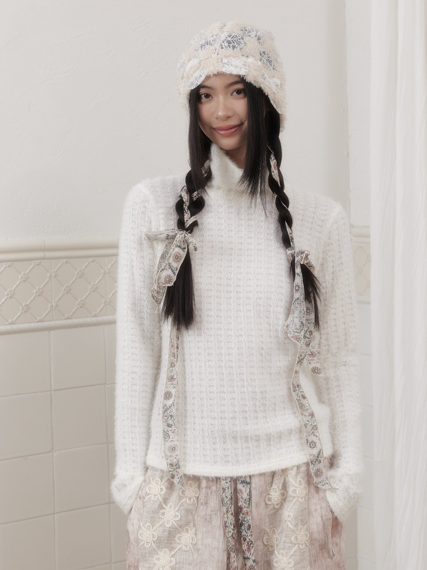 SENSELF_White_Striped_Two_Piece_Bolero_Women's_Plush_Knit_Pullover_Sweaters_988720425496_MISSTT