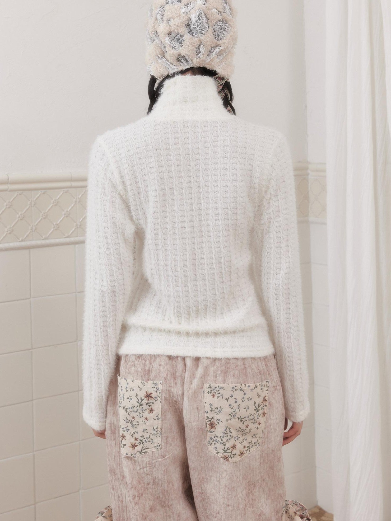 SENSELF White Striped Two Piece Bolero Women's Plush Knit Pullover Sweaters