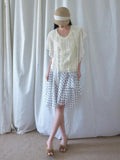 SENSELF White Vintage Polka Dot Floral Lace Asymmetrical Low Waist Women's Midi Skirts