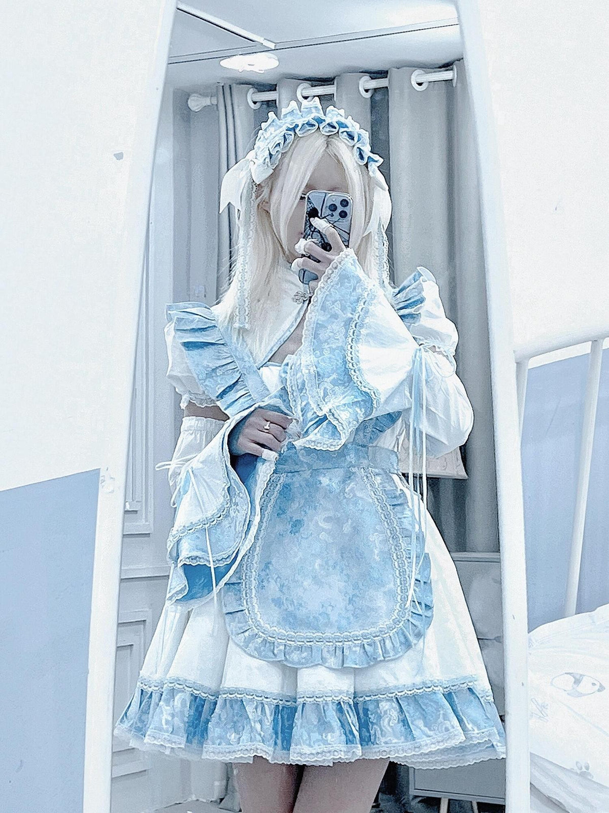 SHYSHYBITE Jacquard Dragon Angel Lolita Puff Sleeve High Waist Women's Cotton Casual Mini Dresses