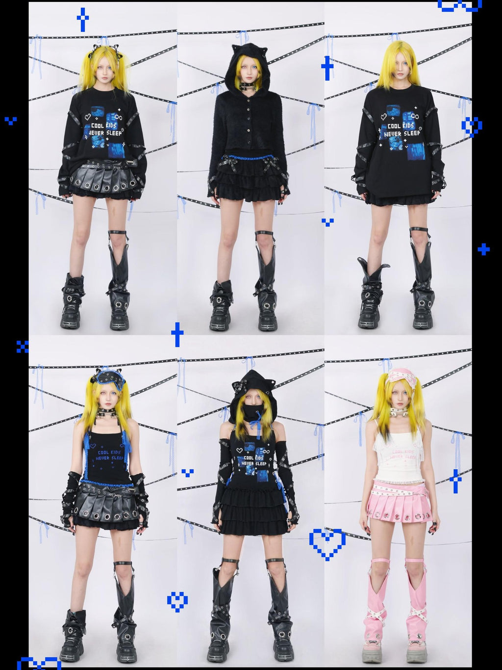 SHYSHYBITE Two Tone Lace Up Pixel Letter Print Bow Cutout Women's Cotton Blend Camisoles