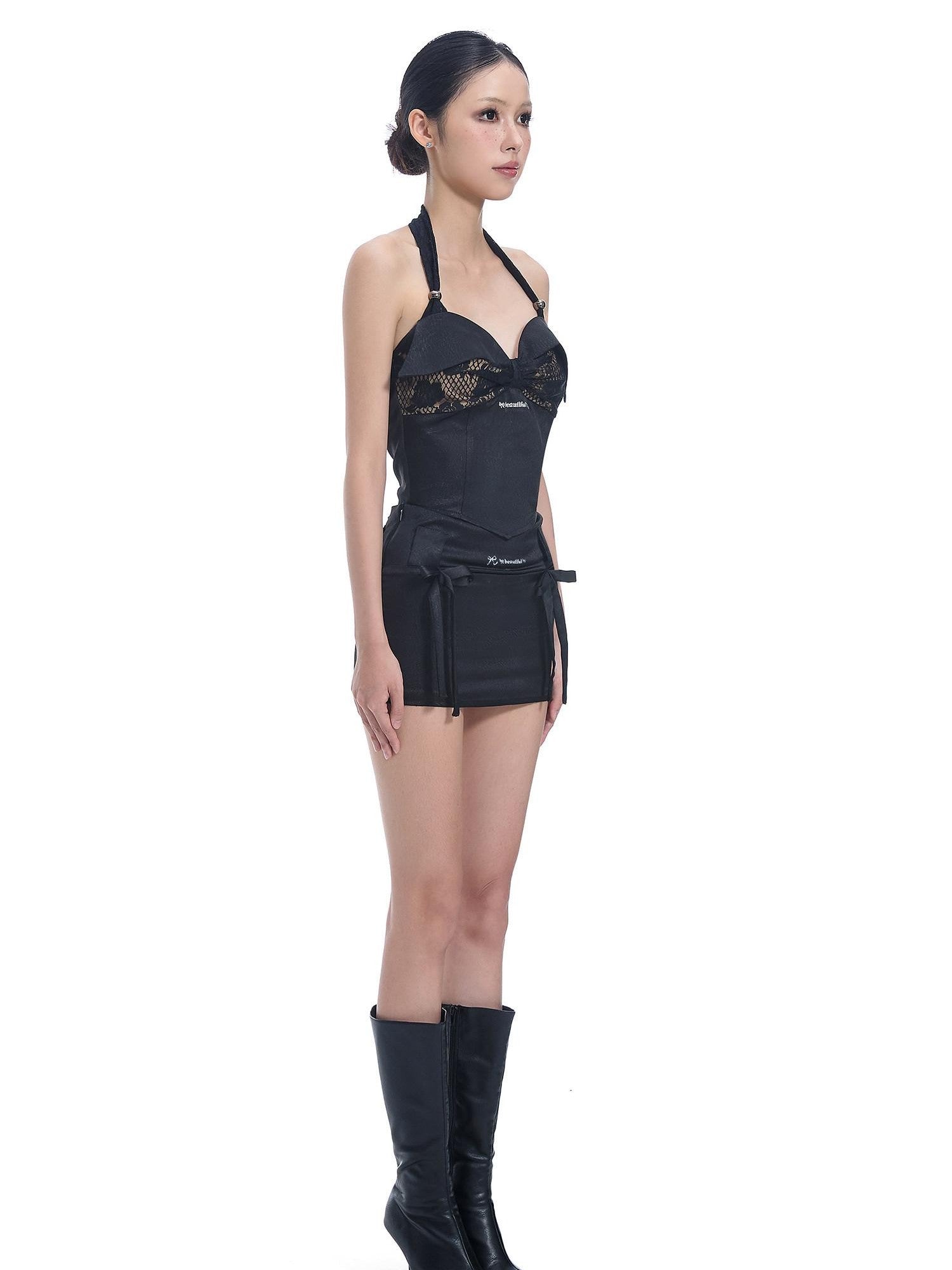 START THE ENGINE 3d Floral Print Lace Splice Zipper Slim Women's Polyester Blend Halter Tops