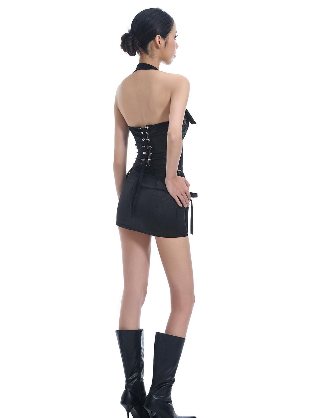 START THE ENGINE 3d Floral Print Lace Splice Zipper Slim Women's Polyester Blend Halter Tops