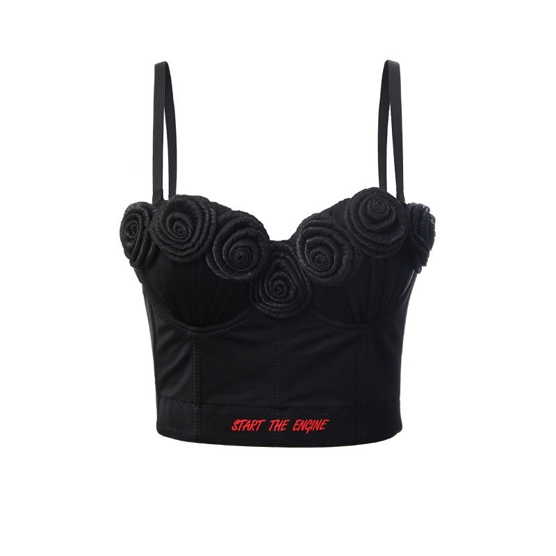 START_THE_ENGINE_3d_Rose_Applique_Print_Bustier_Slim_Fit_Women's_Polyester_Camisoles_894786750169_MISSTT