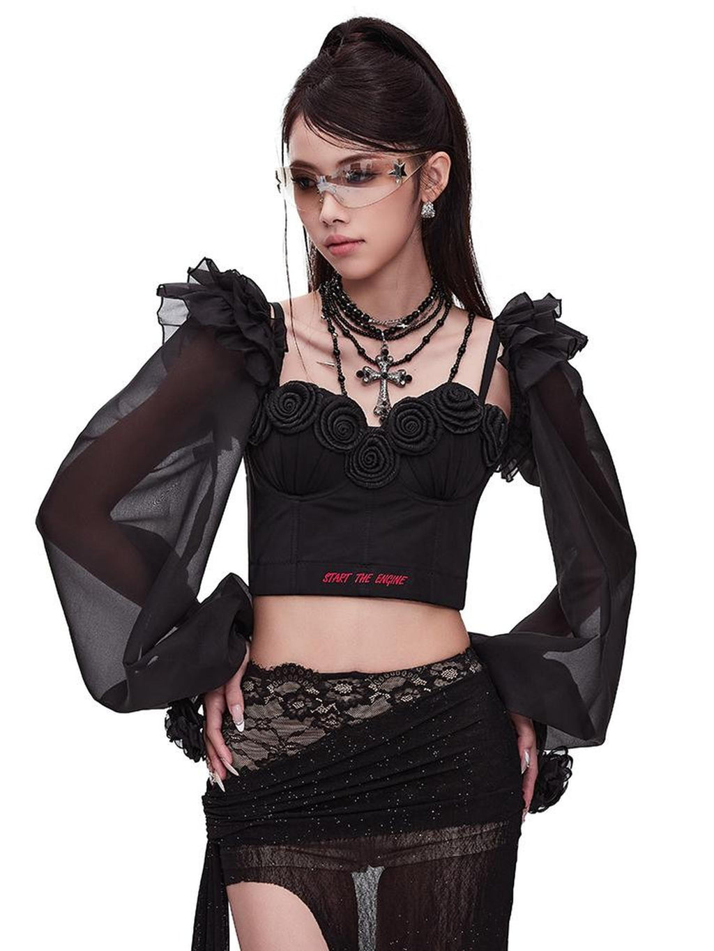 START THE ENGINE 3d Rose Applique Print Bustier Slim Fit Women's Polyester Camisoles